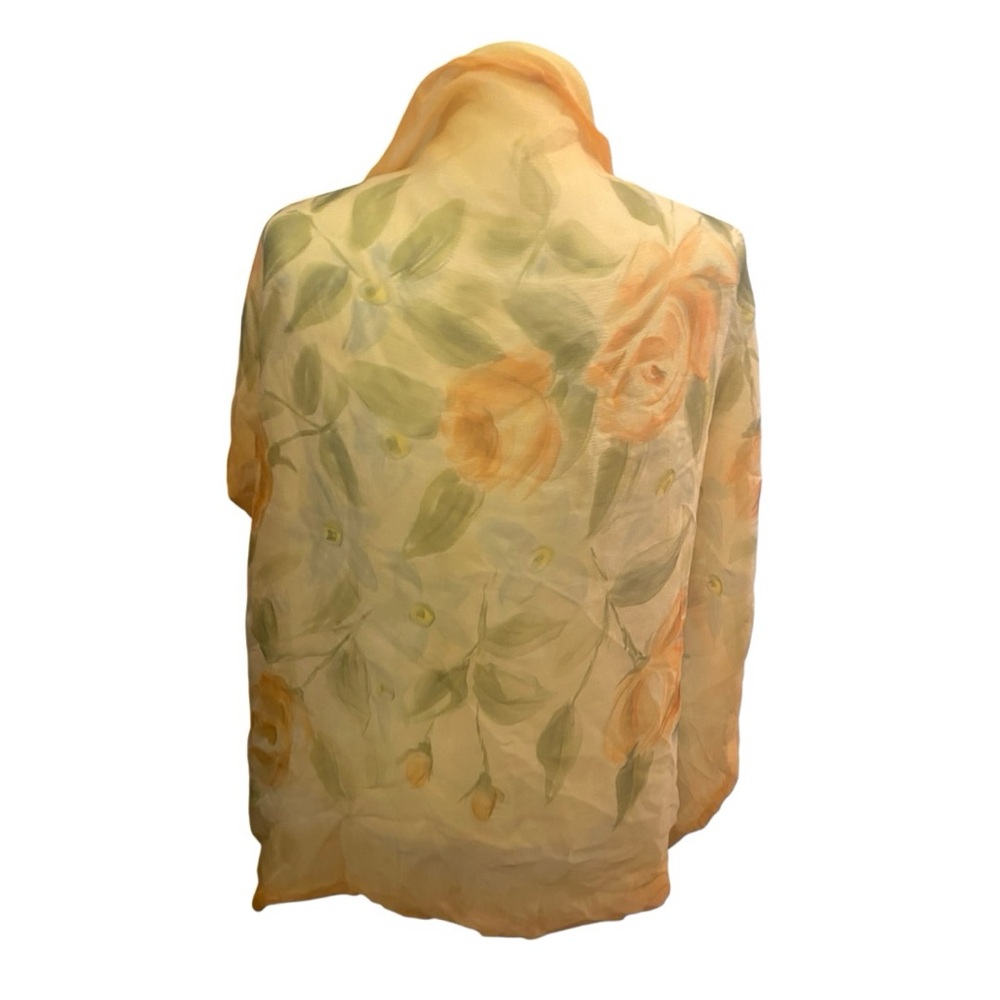 Peint Main Womens Double Layer Hand Painted Yellow Floral Vintage Silk Scarf